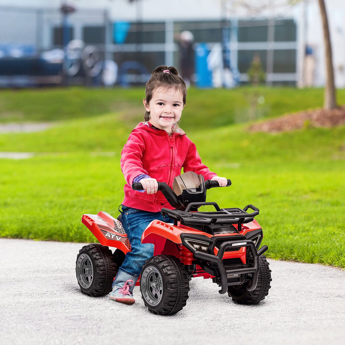 Kids Red 6V Battery Powered Ride-on ATV Four Wheeler Car with Music for 18-36 Months