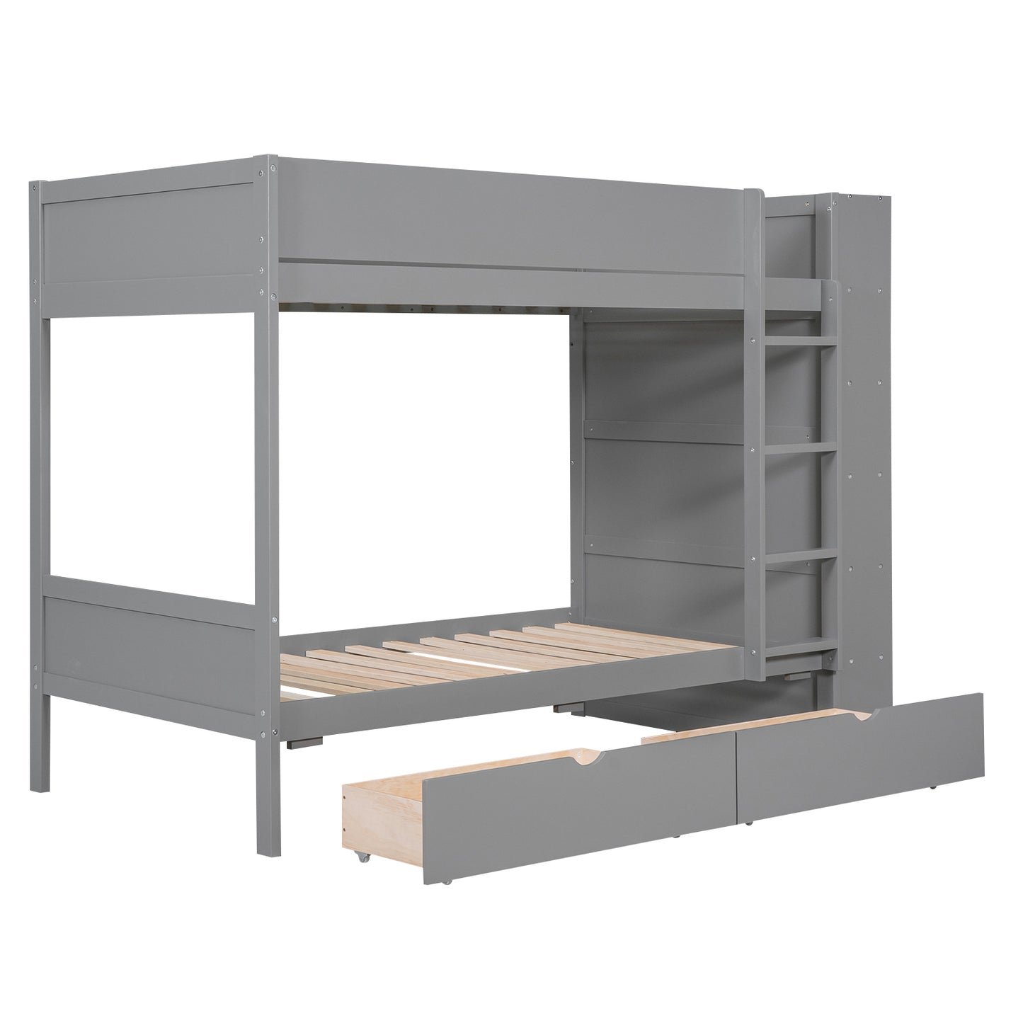 Versatile Gray Twin Bunk Bed with Storage Drawers and Multi-Layer Cabinet