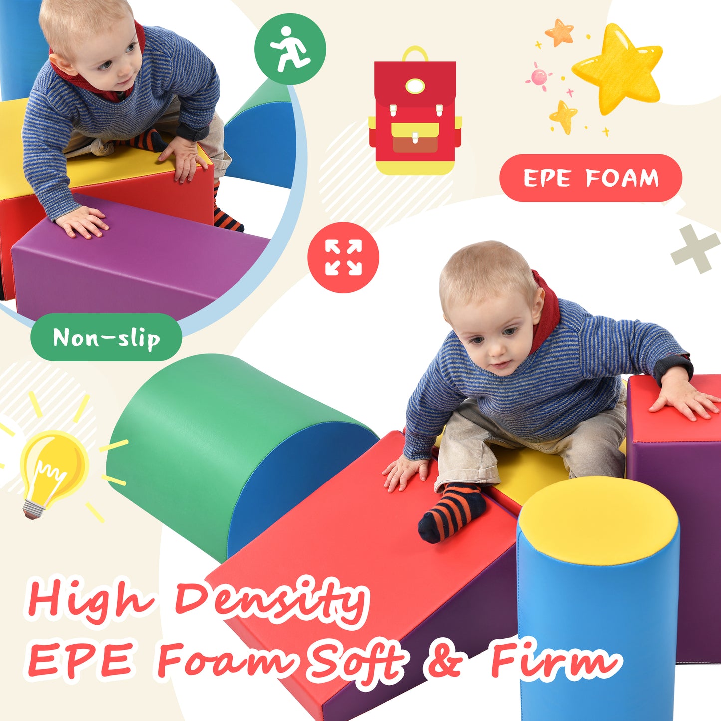 Soft Climb and Crawl Foam Playset, Safe Soft Foam Nugget Shapes Block for Infants, Preschools, Toddlers, Kids Crawling and Climbing Indoor Active Stacking Play Structuretx