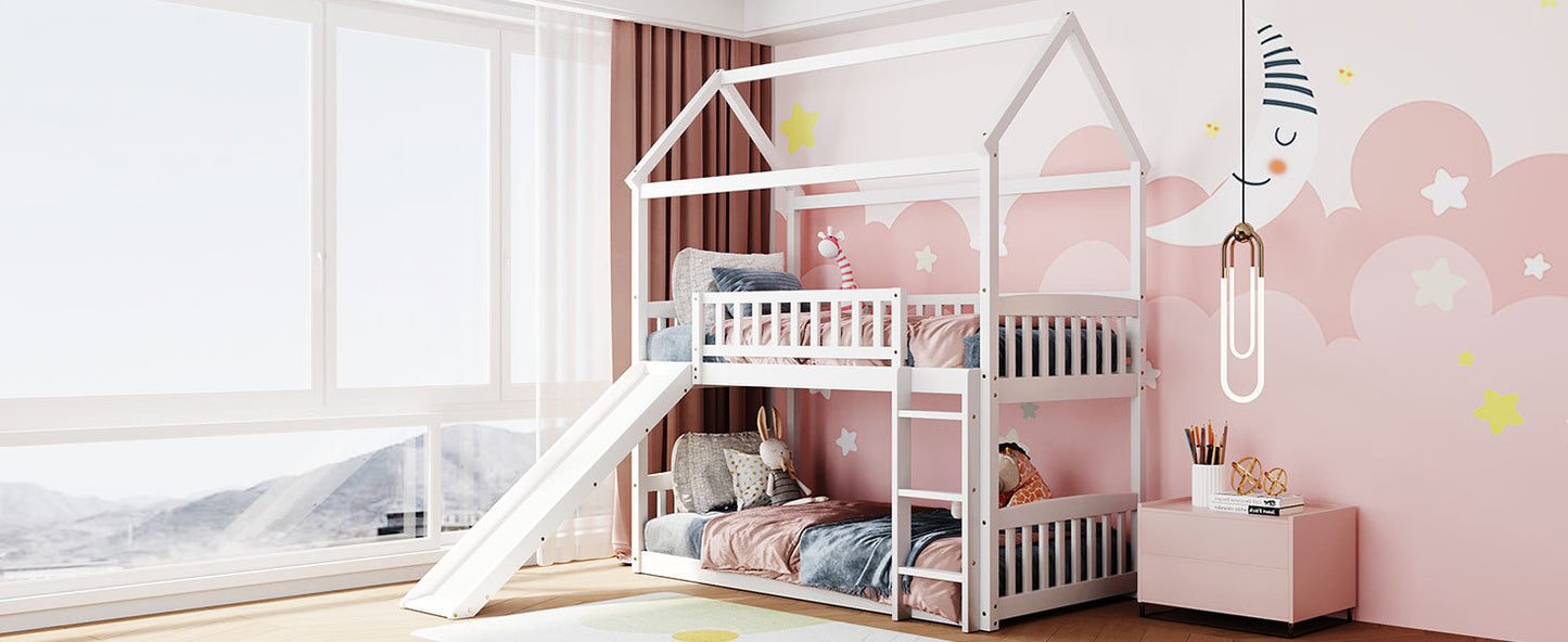 White Twin Over Twin Bunk Bed with Slide for House Design