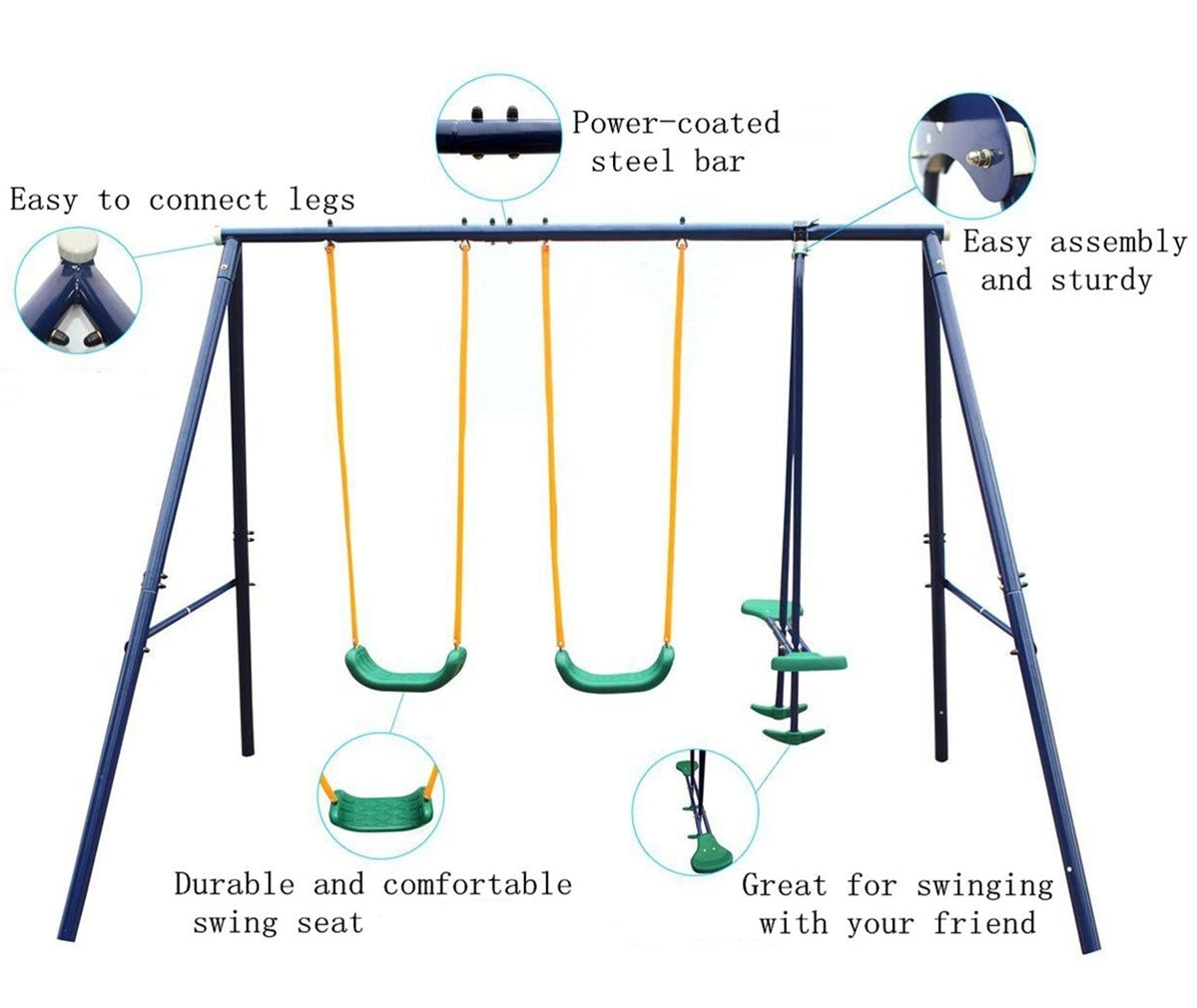 Outdoor Metal Swing Set with Glider for Kids and Toddlers