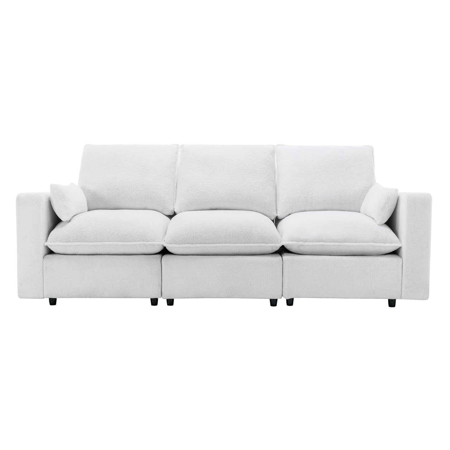 U_STYLE 3 Seat Sofa with Removable Back and Seat Cushions and 2 pillows,Teddy Fabric Couch for Living Room, Office, Apartment