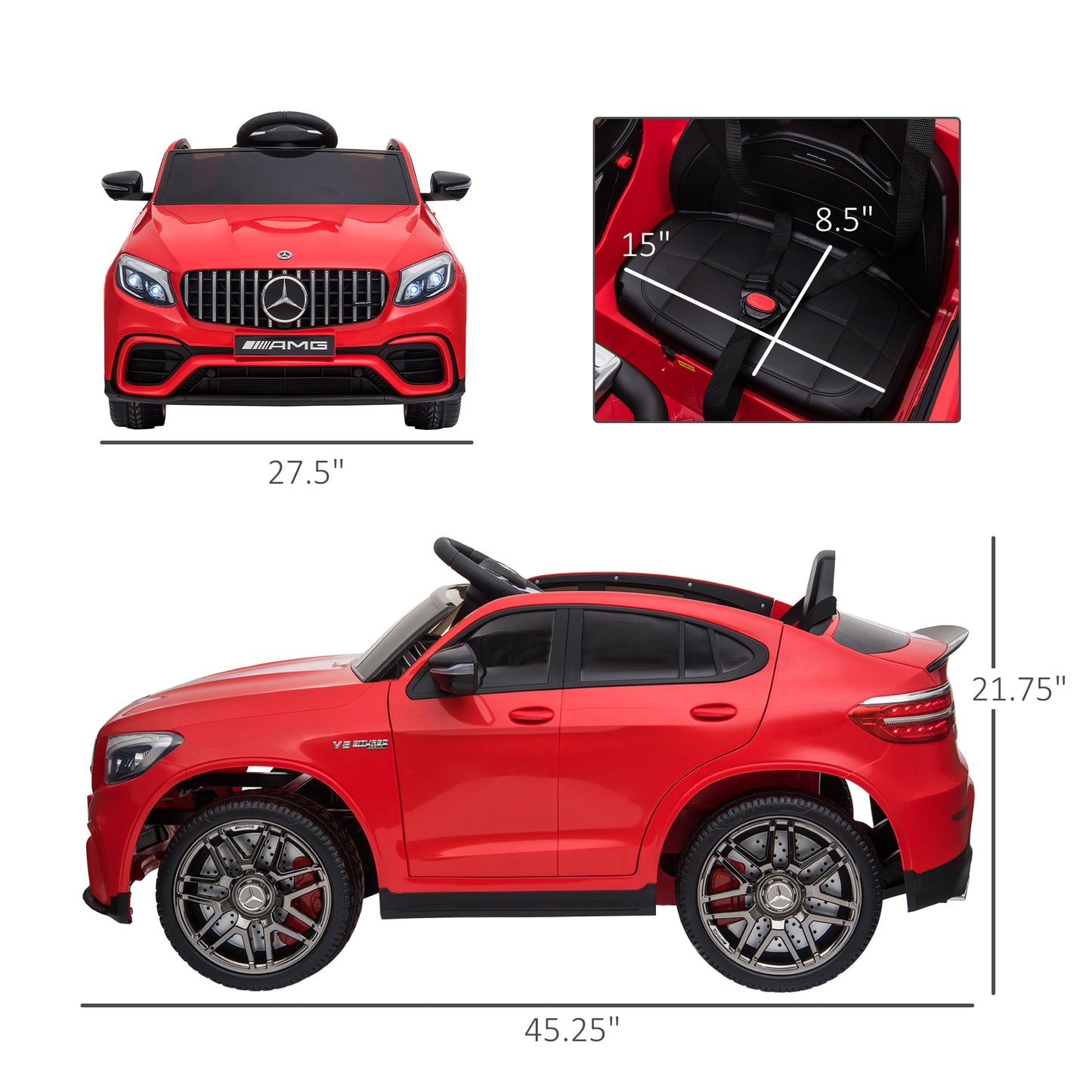 Aosom 12V Toddler Ride On Car with Remote Control, Mercedes Benz AMG GLC63S Coupe, Electric Car with 2 Speed, MP3 Player, Light, Horn, Songs, Suspension, Red