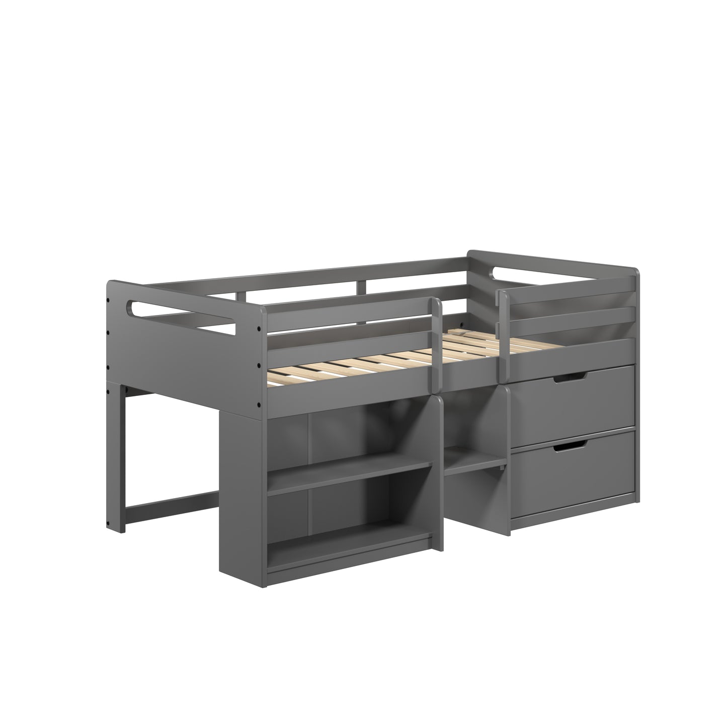 Fabiana Twin Loft Bed w/Storage, Gray Finish BD01375