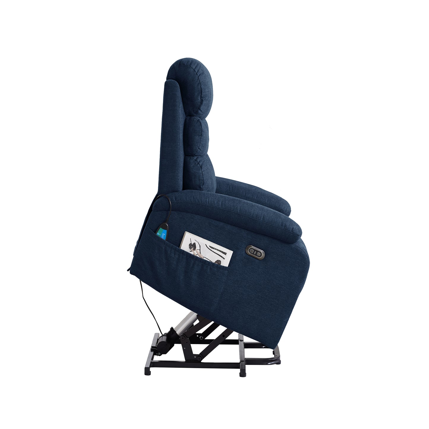 Electric Power Lift Recliner Chair Sofa with Heating, Massage, and USB Port in Soft Blue Fabric