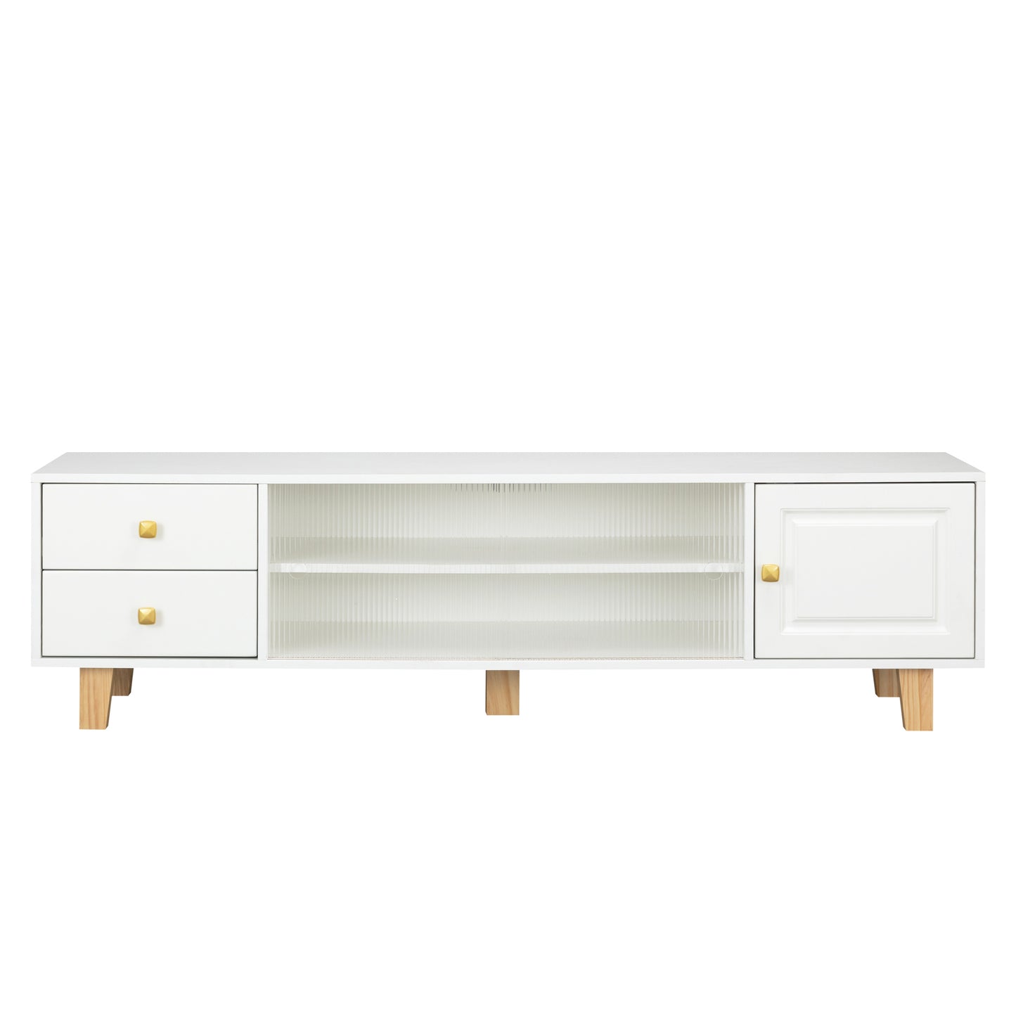 White Entertainment Stand with LED Light, Sliding Door, and Storage Drawers