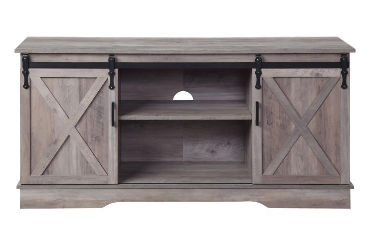 Gray Finish Bennet TV Stand with Sliding Barn Doors