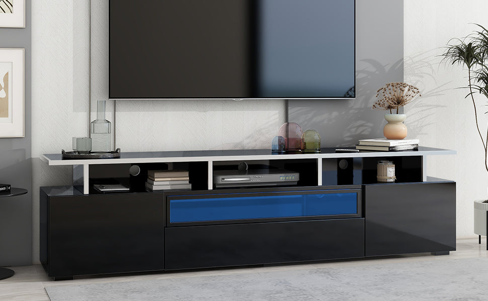 Stylish Black TV Stand with LED Lights and Acrylic Board