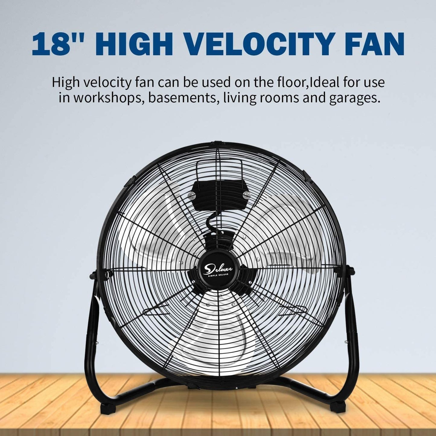 Simple Deluxe 18 Inch 3-Speed High Velocity Heavy Duty Metal Industrial Floor Fans Quiet for Home Commercial, Residential, and Greenhouse Use, Outdoor/Indoor, Black, 2 Pack