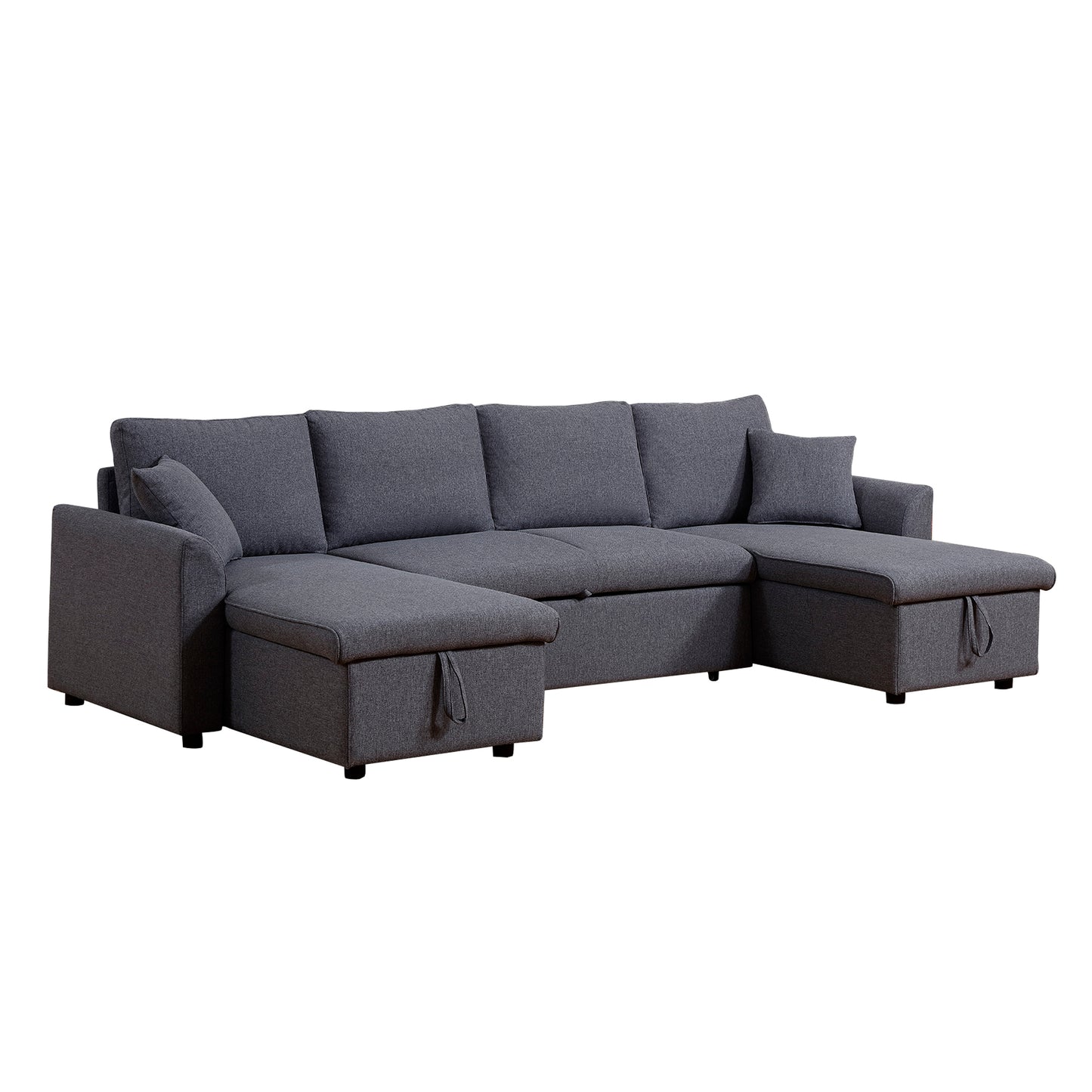 Artemax  U-Shape Pull-out Sleeper Sectional Sofa with Double Storage Spaces ,Dark gray