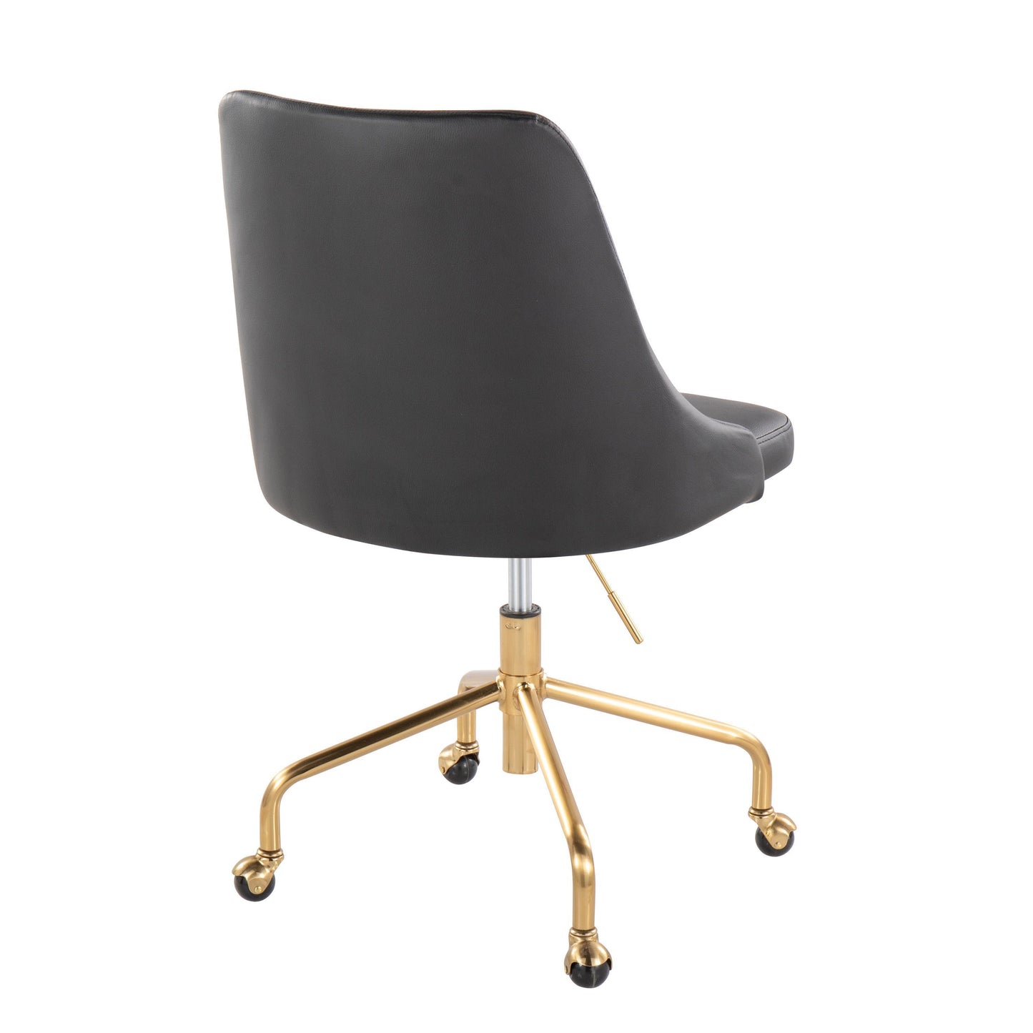 Marche Contemporary Adjustable Office Chair with Casters in Gold Metal and Black Faux Leather by LumiSource