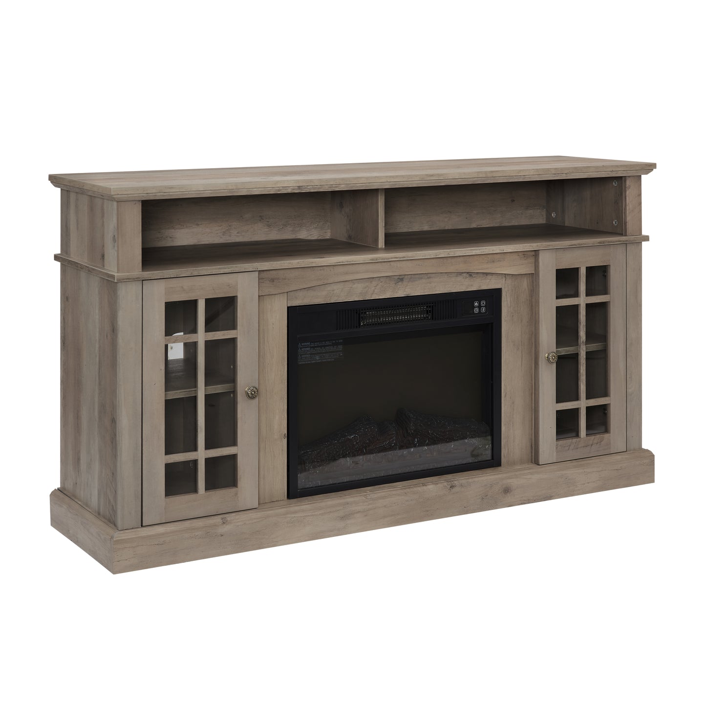 Elegant Gray Wash TV Stand with Fireplace Insert for TVs Up to 65 and Ample Storage Space