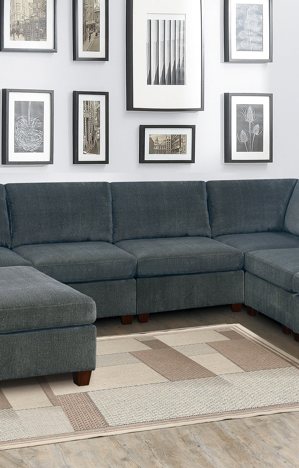 Soft Gray Modular Chenille Sectional Sofa Set with Ottoman