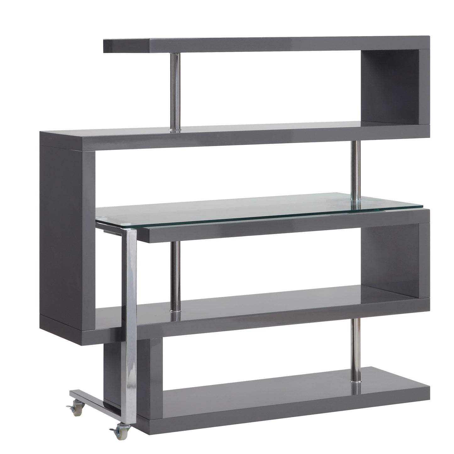 Versatile Glass Writing Desk with Swiveling Shelf and Gray Finish for Small Spaces