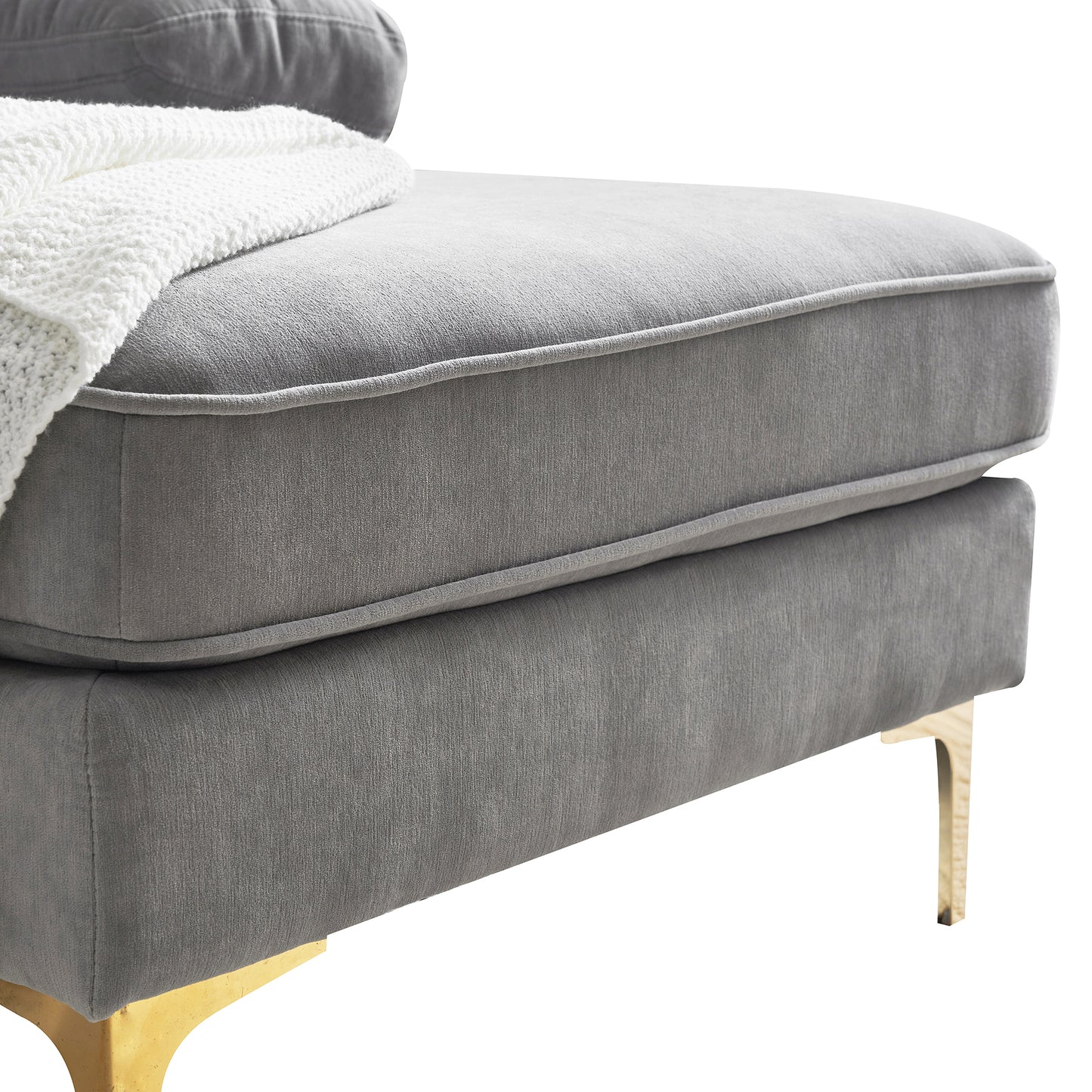 Modern Velvet L-Shaped Sectional Sofa in Light Grey