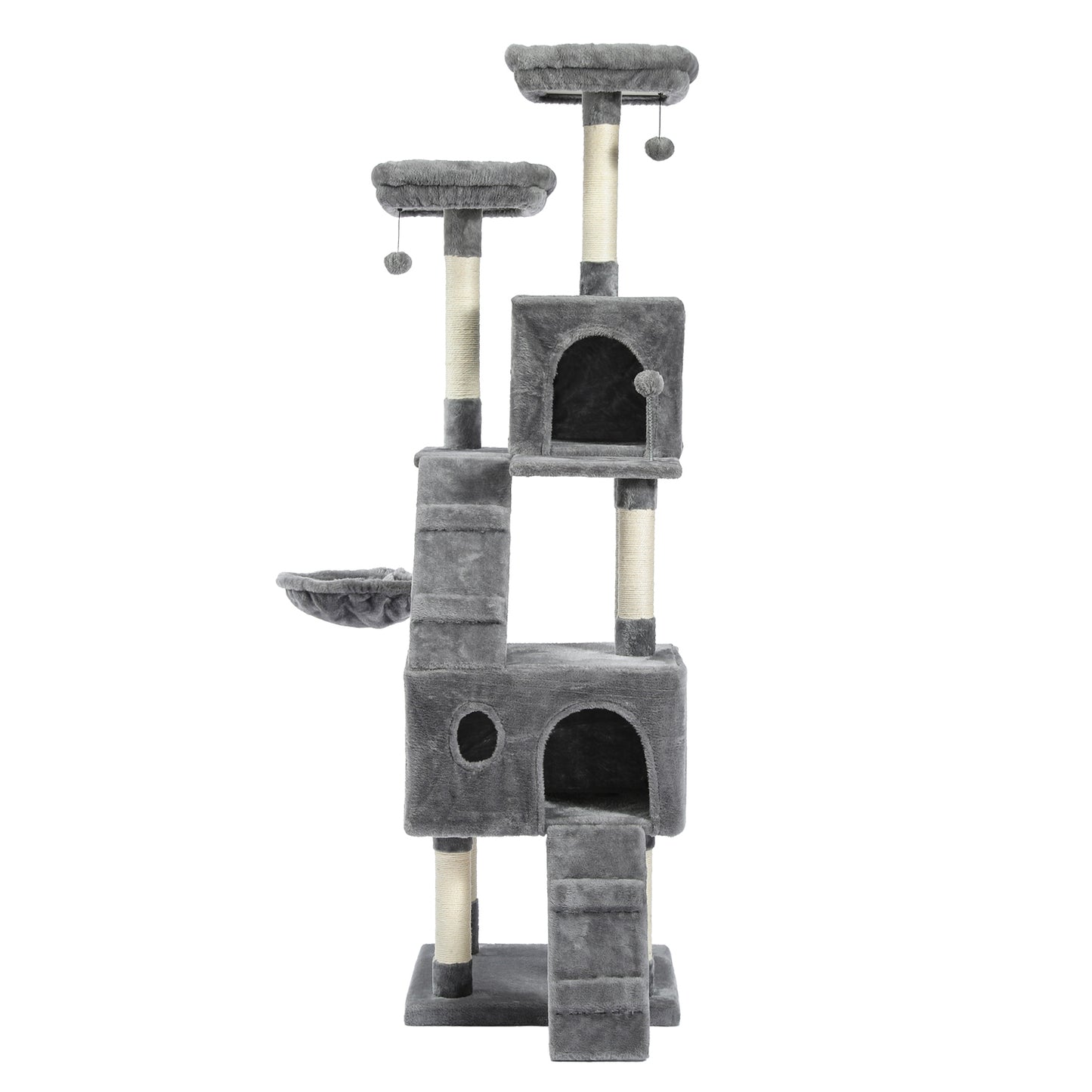 Cat Tree 69 Inches Cat Tower with 2 Condos and 2 Perches, Kitty Climber Tower Furniture, Upgraded Version Grey