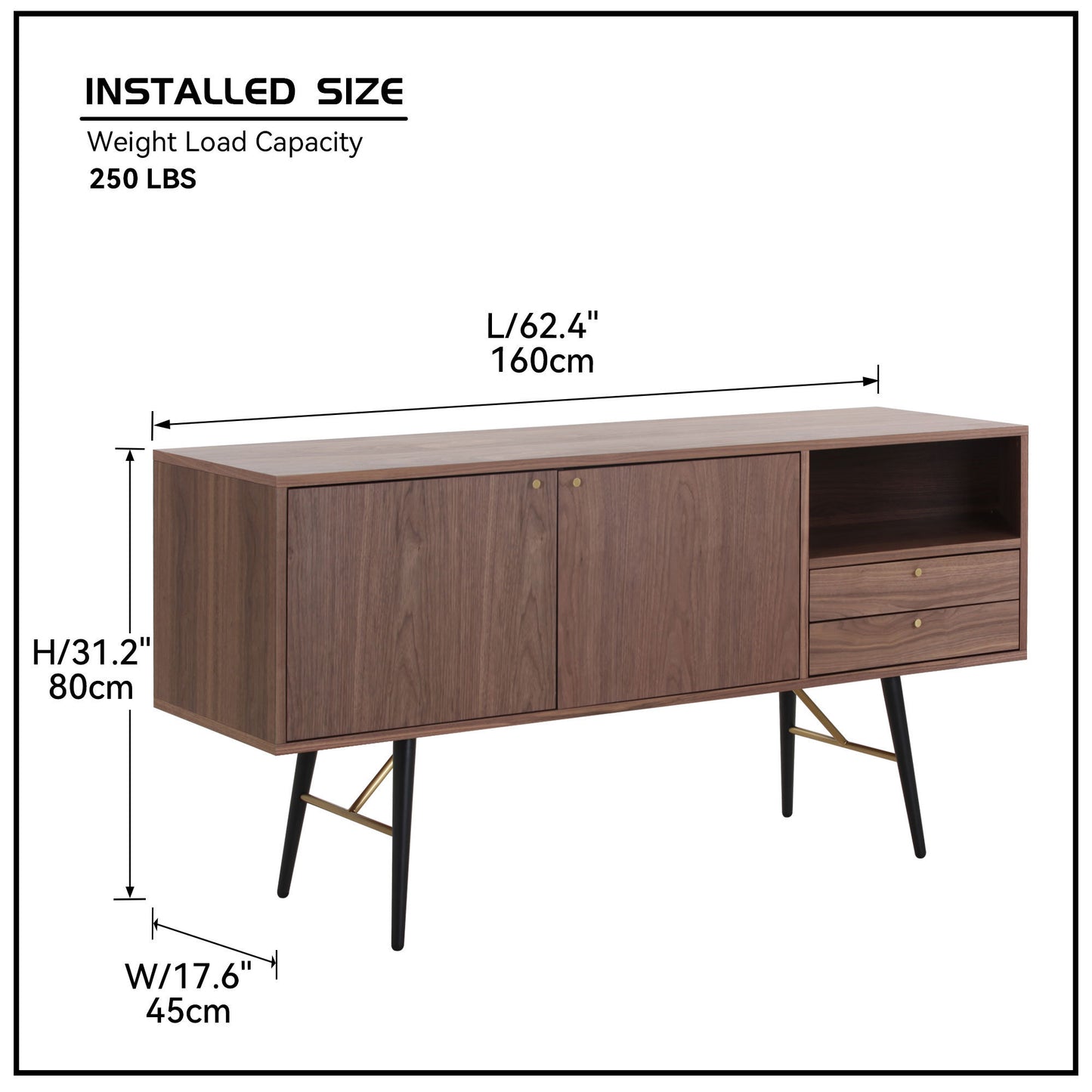 Versatile Modern Walnut Sideboard Buffet with Ample Storage and Waterproof Surface