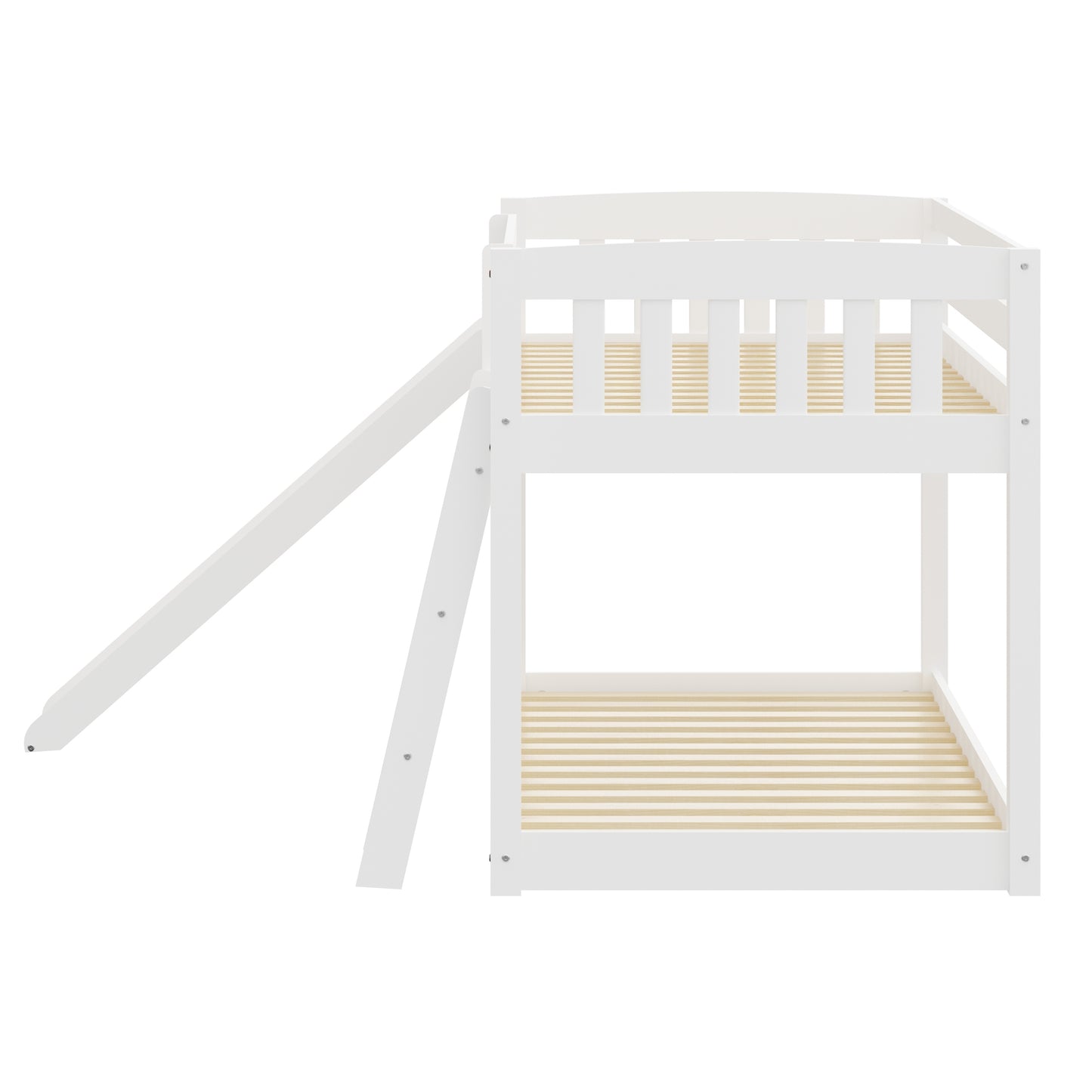 Kids White Twin Bunk Bed with Slide, Stairs, and Safety Features