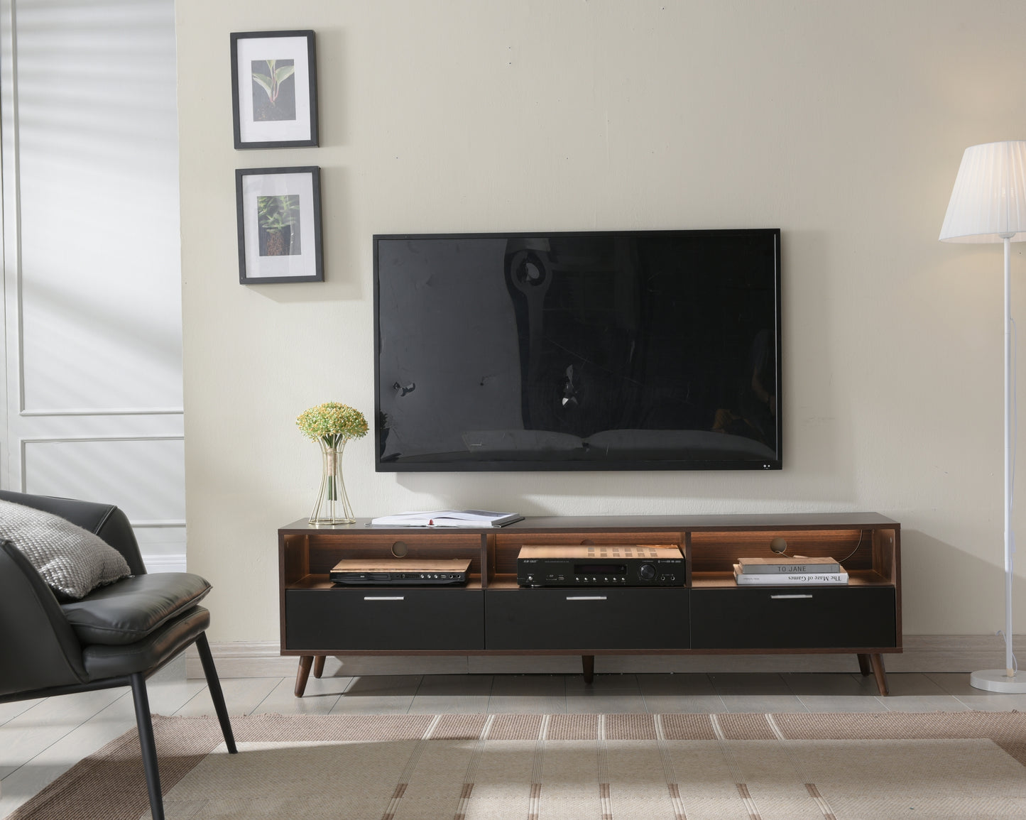 Modern LED TV Stand with RGB Lights and Ample Storage Space