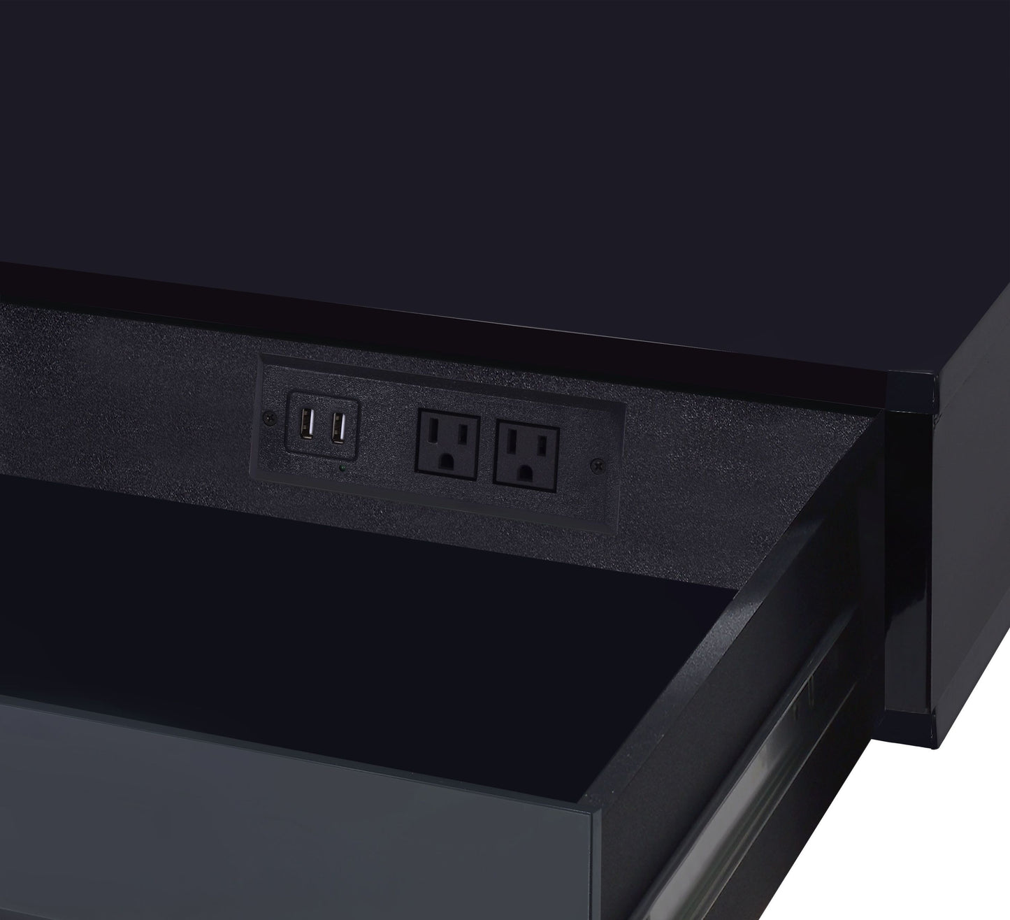 Contemporary Black Writing Desk with USB Port and Storage Drawers