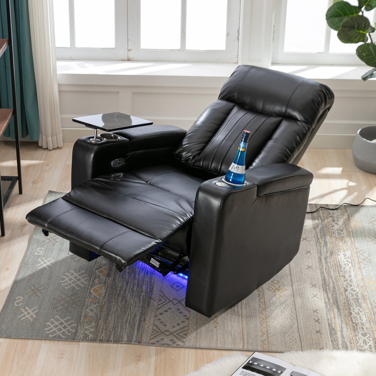 Ultimate Comfort Power Recliner with Storage Arms and Swivel Tray Table, Black