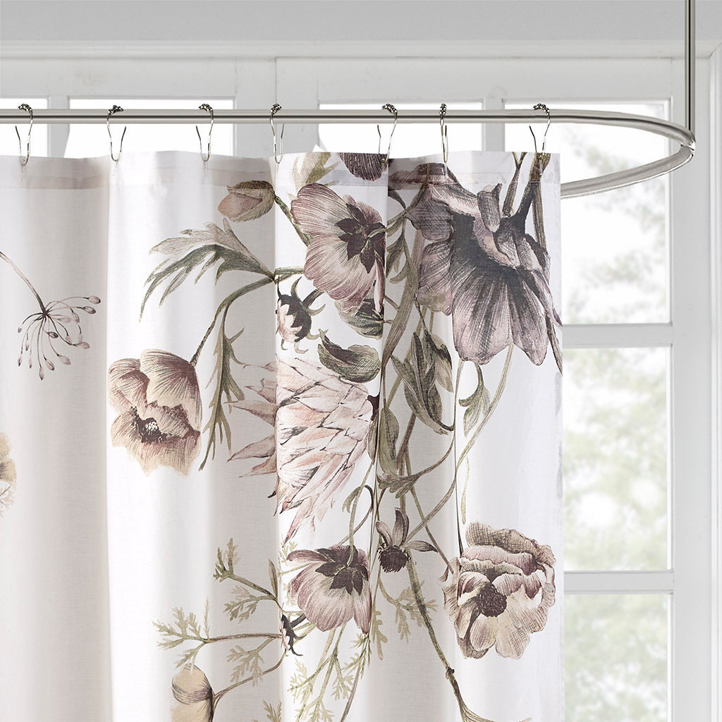 Elegant Blush Floral Cotton Shower Curtain