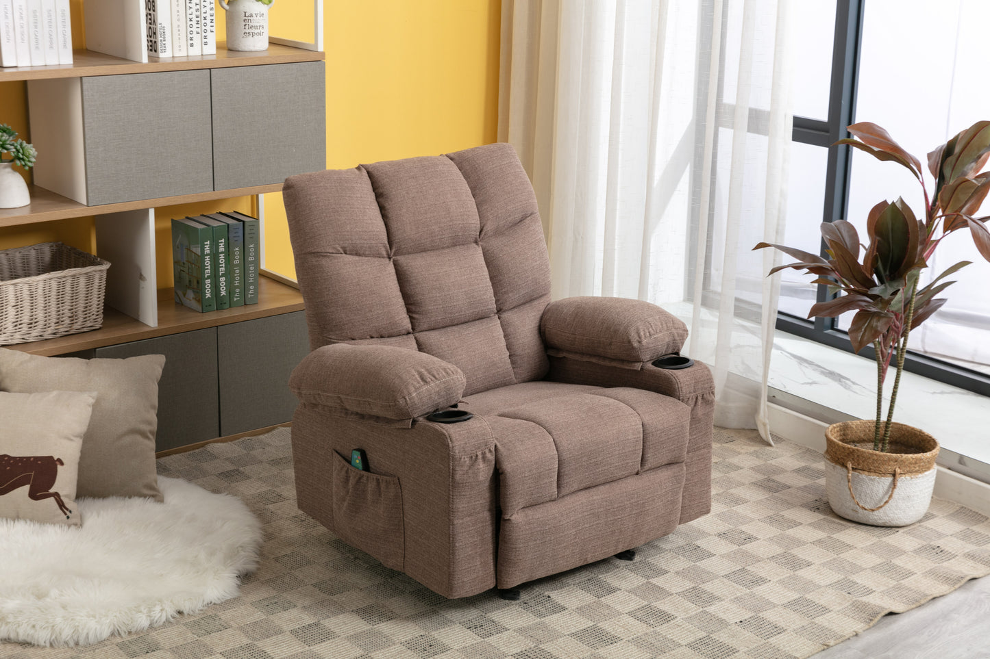 ComfortMax Brown Massage Recliner Chair with Heating, USB, and Side Pockets