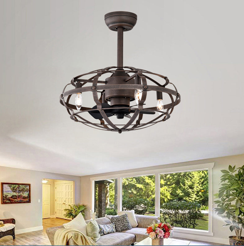 Modern Bladeless Ceiling Fan with Remote Control and Adjustable Height - Rust Red Industrial Style