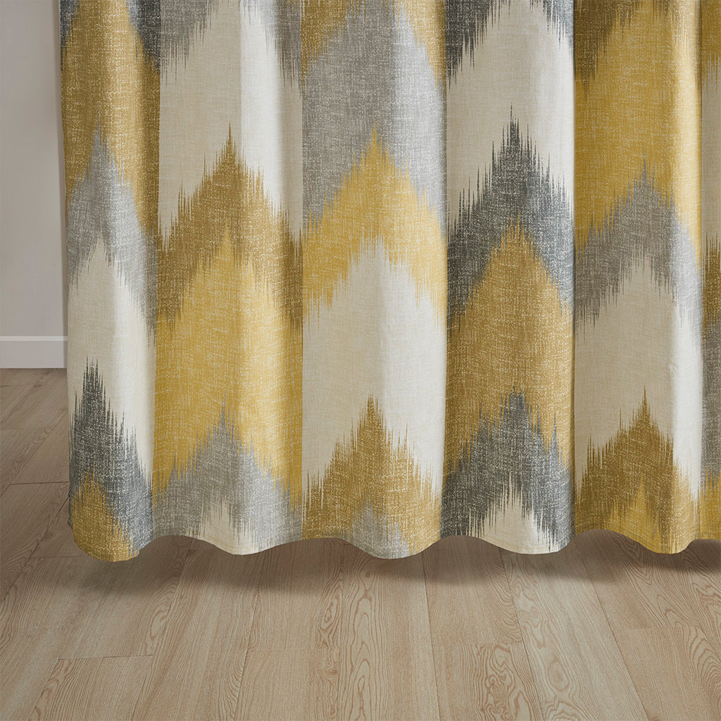 Yellow and Taupe Chevron Printed Cotton Shower Curtain