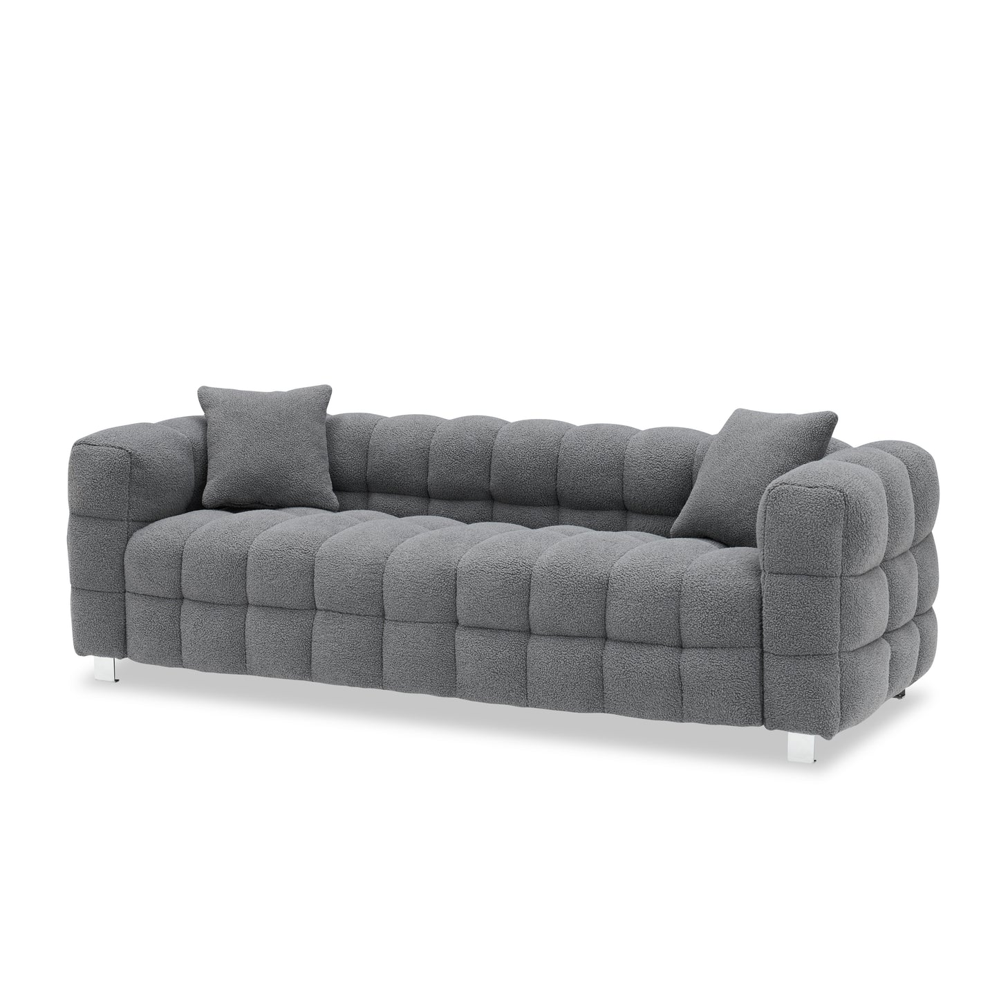 Comfortable Gray Fleece Fabric Sofa with Two Pillows - Ideal for Living Room, Bedroom, or Apartment