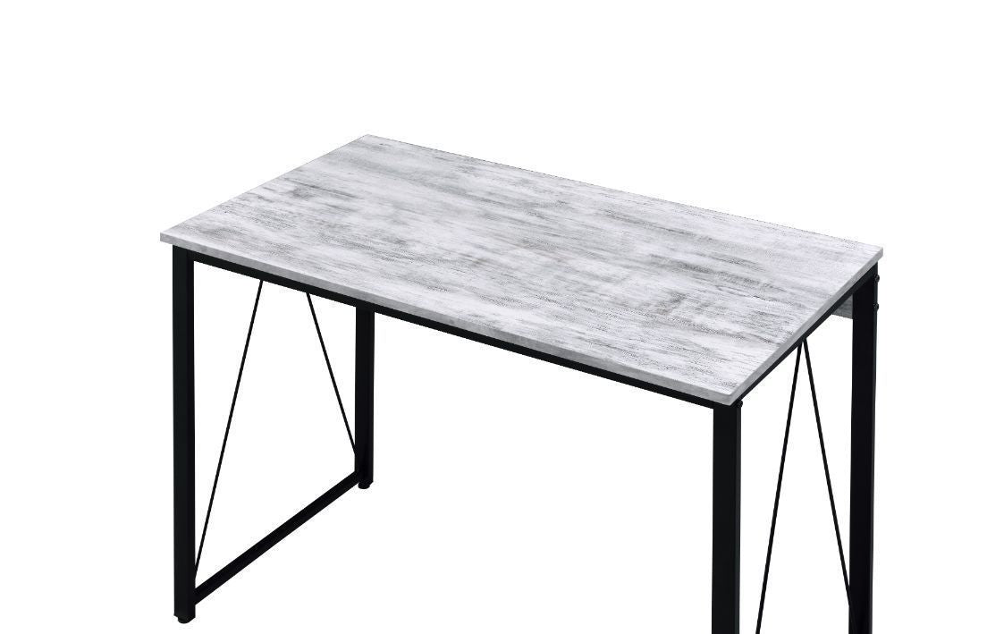 Rustic Industrial Zaidin Writing Desk in Antique White and Black Finish