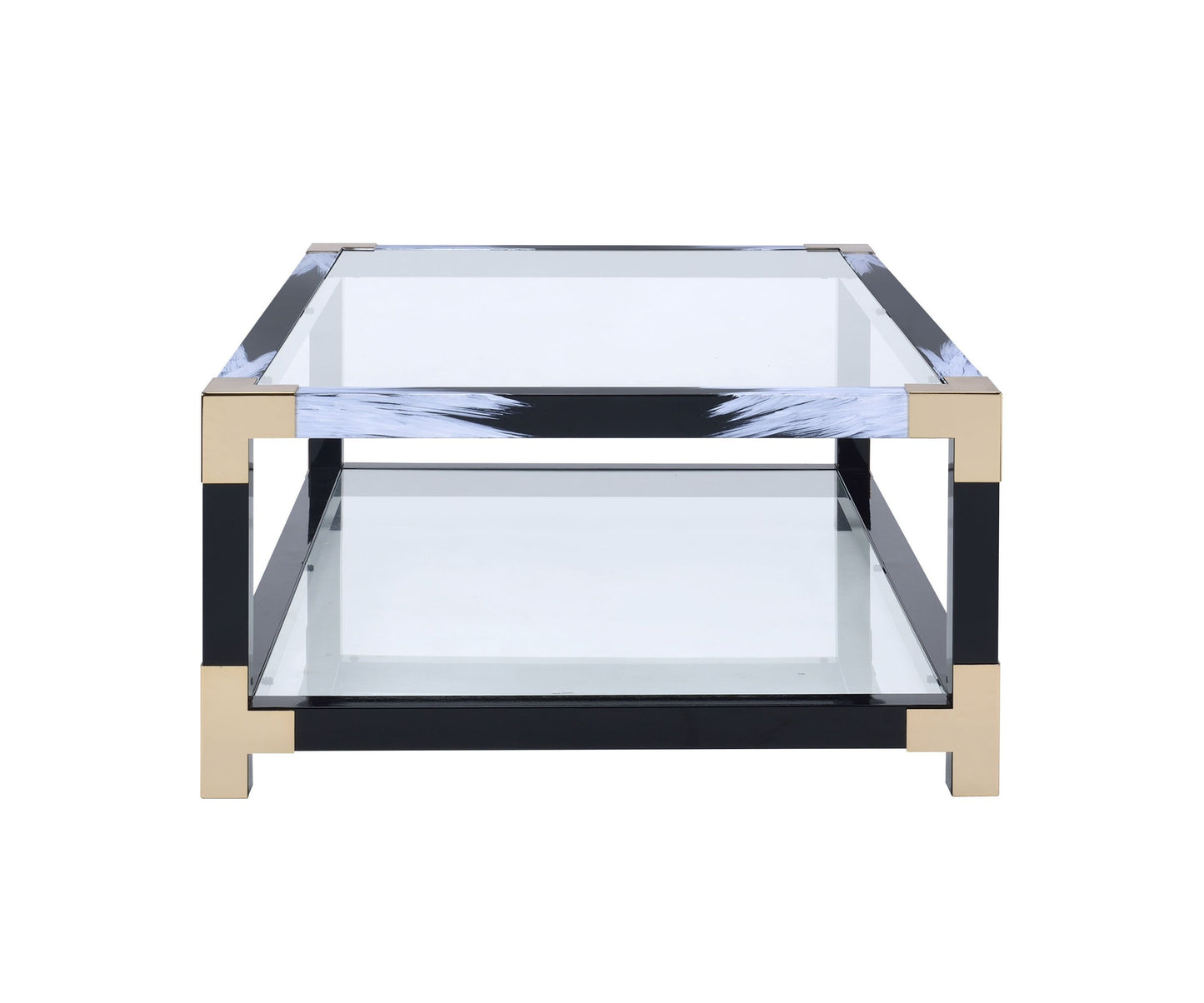 Lafty Modern White & Clear Glass Coffee Table with Storage 81000