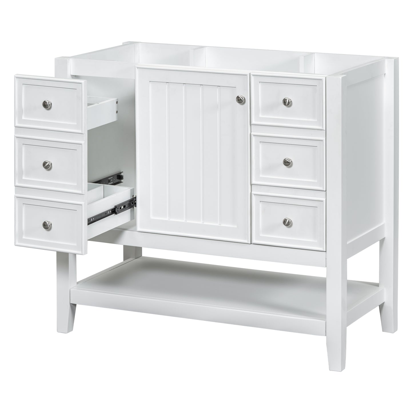 36" Bathroom Vanity without Sink, Cabinet Base Only, One Cabinet and three Drawers, White