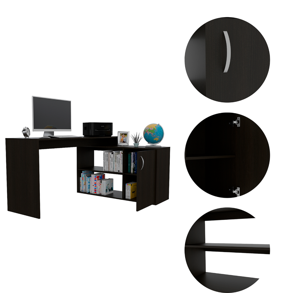 Contemporary Z-Style Black L-Shaped Computer Desk with Storage Options