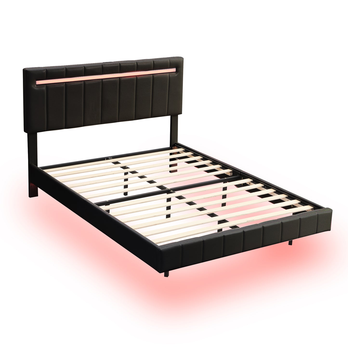 Full Size Floating Bed Frame with LED Lights and USB Charging,Modern Upholstered Platform LED Bed Frame,Black(Full)