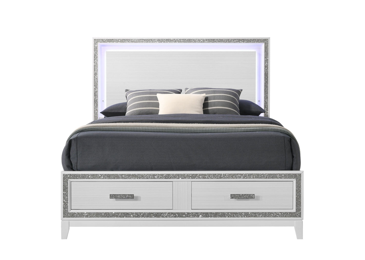 Haiden Eastern King Bed w/Storage, LED & White Finish BD01742EK