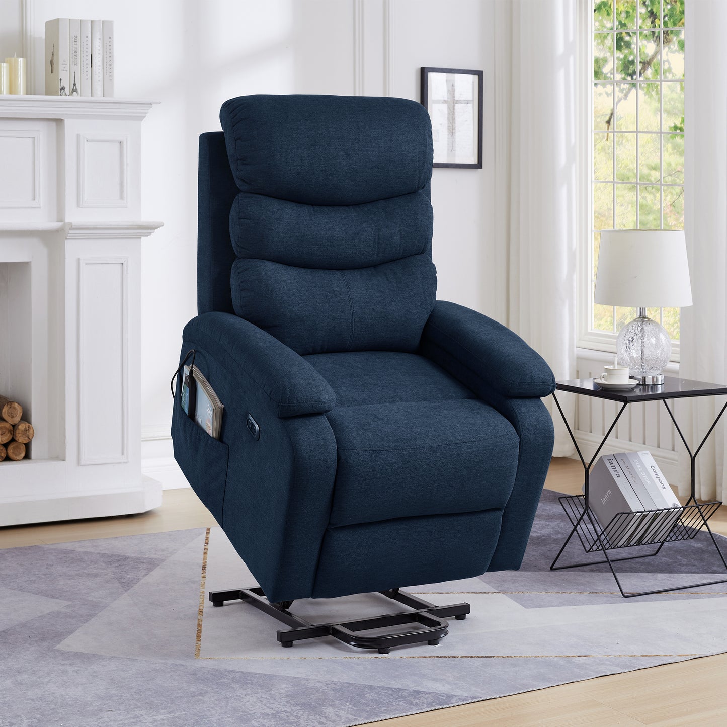 Electric Power Lift Recliner Chair Sofa with Heating, Massage, and USB Port in Soft Blue Fabric