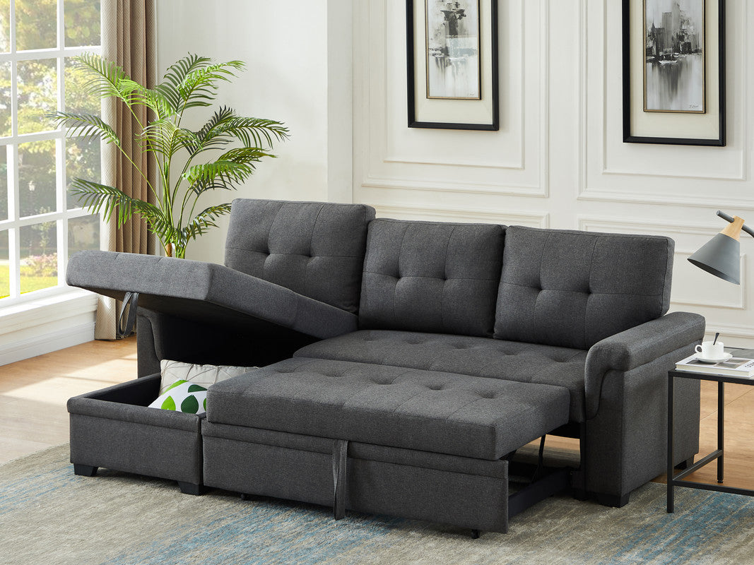 Dark Gray Linen Sectional Sleeper Sofa with Storage Chaise by Hunter