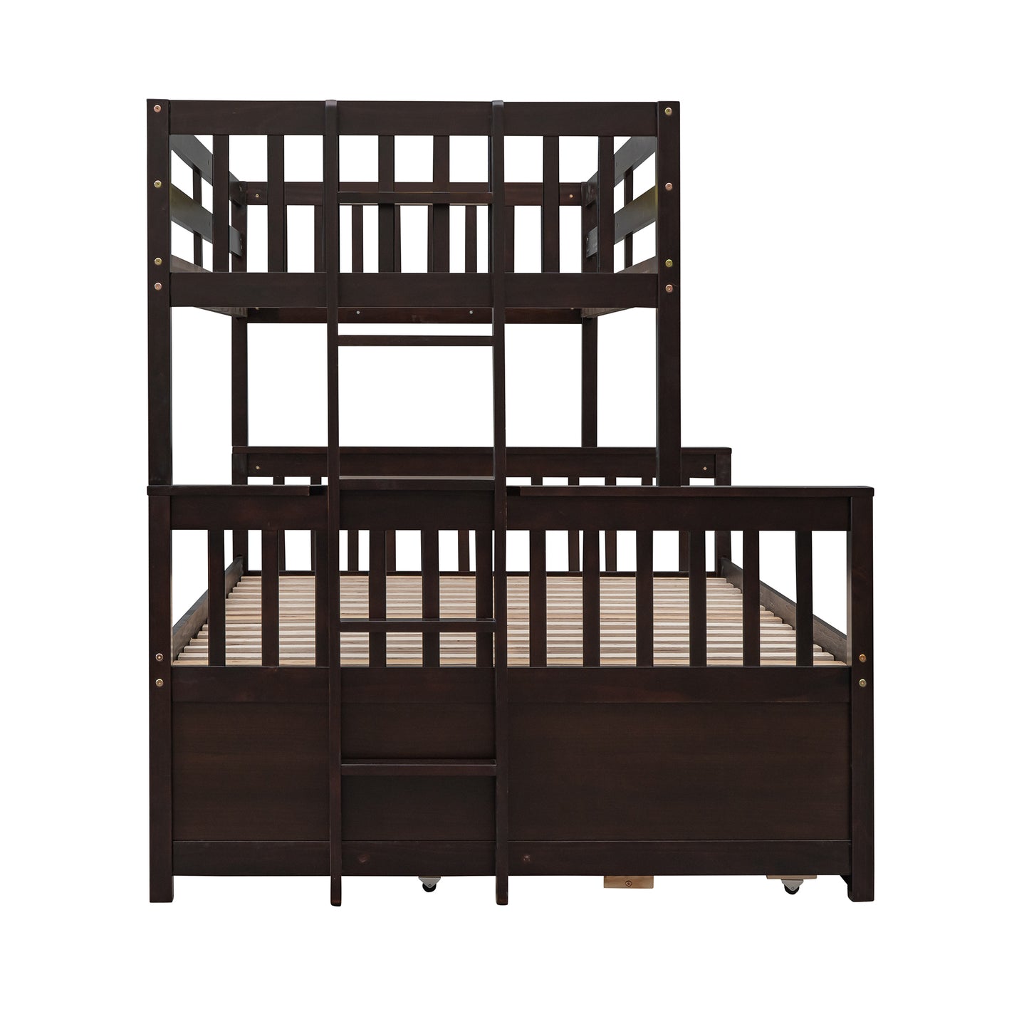 Rustic Three-Bedroom Bunk Bed with Trundle and Drawers - Espresso