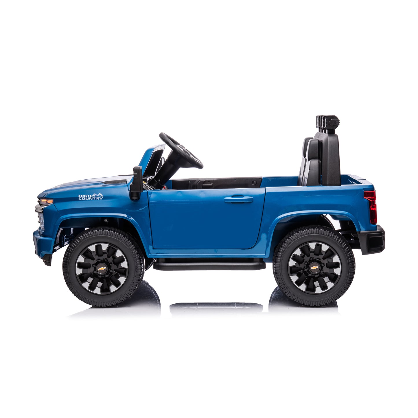 Blue, 24V 2 Seater Ride On Truck Car, Licensed Chevrolet Silverado HD Electric Car for Kids, 4WDmotors, with 2.4G Remote Control, Metal Suspension, Soft Start, FM/Bluetooth/Music, LED Light,Toys Gifts