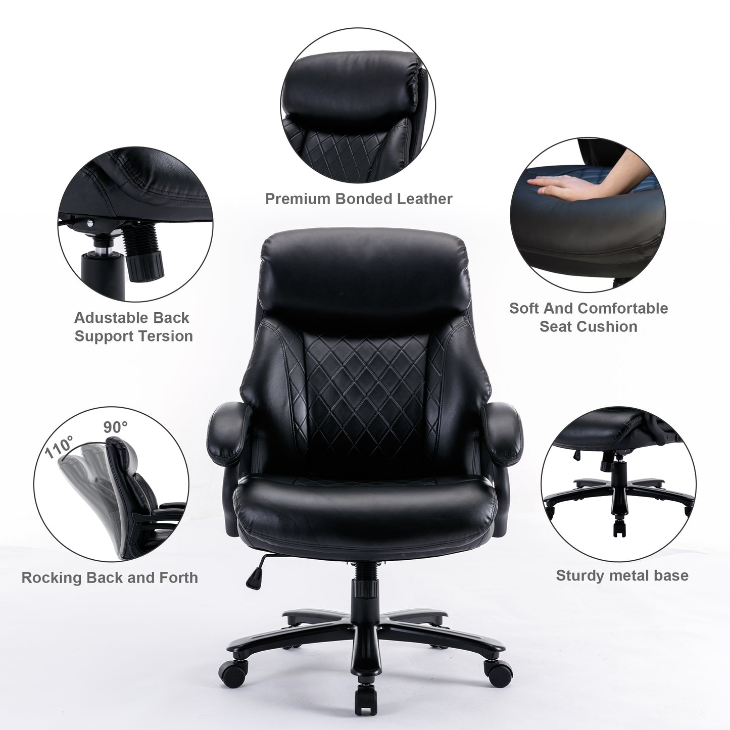 Office Desk Chair with High Quality PU Leather,Adjustable Height/Tilt,360-Degree