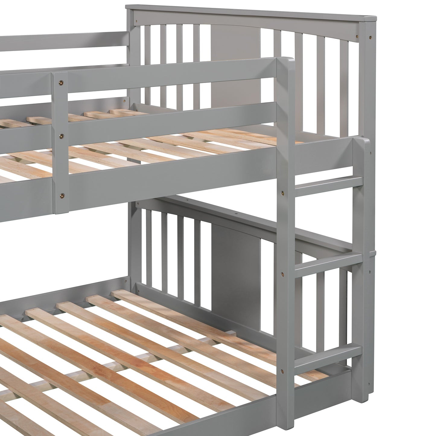 Gray Bunk Bed with Full Over Full Design and Ladder