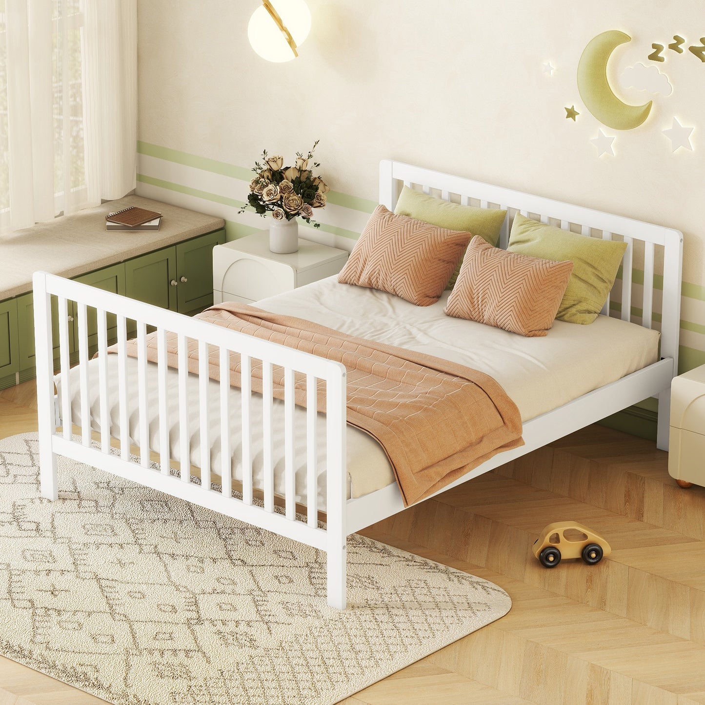 Convertible Crib/Full Size Bed with Changing Table, White