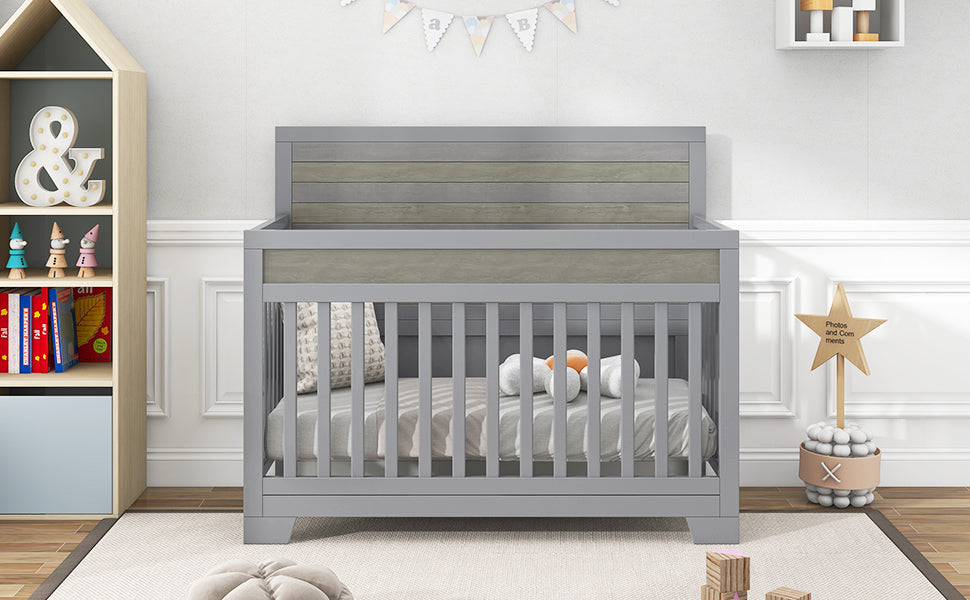 Certified Baby Safe Crib, Pine Solid Wood, Non-Toxic Finish, Gray