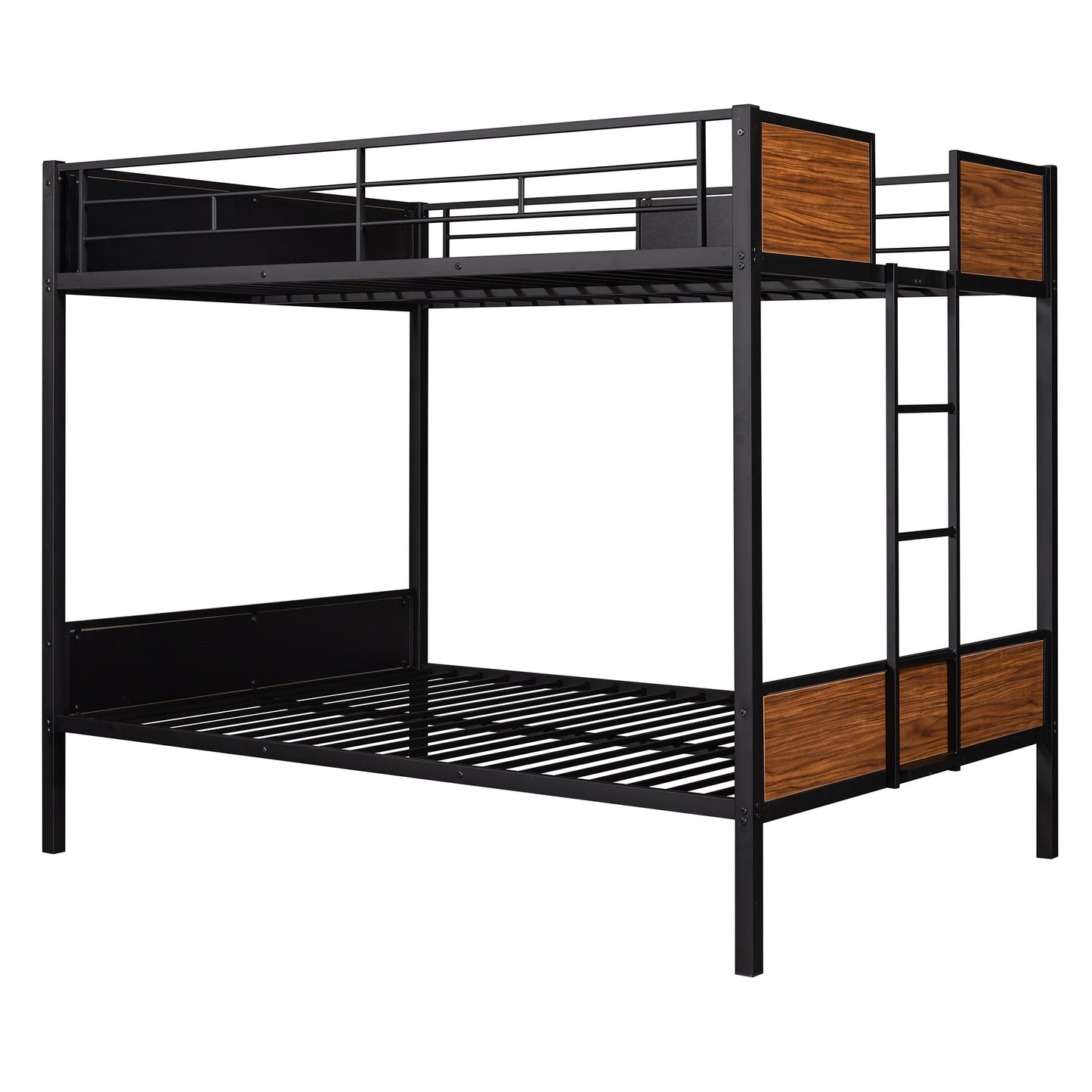 Contemporary Double-over-Double Steel Frame Bunk Bed with Safety Rail & Built-In Ladder