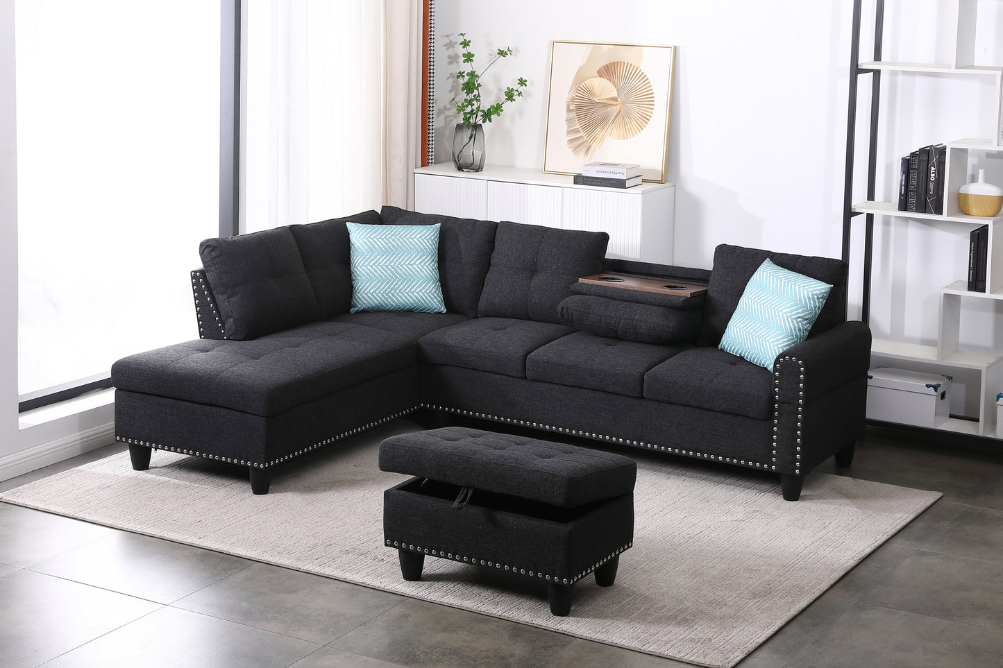 Alger 98" Wide Left Hand Facing Sofa & Chaise with Ottoman