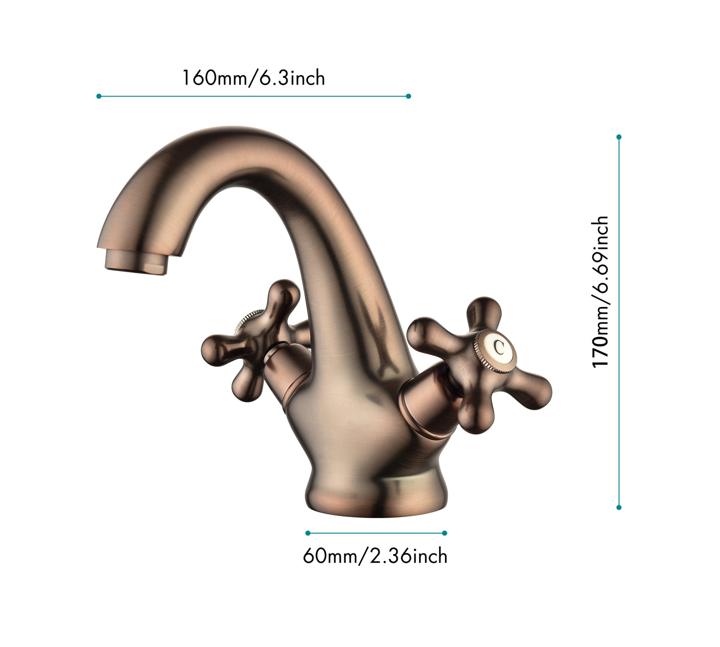 Antique Brass Basin Faucet with Double Cross Knobs