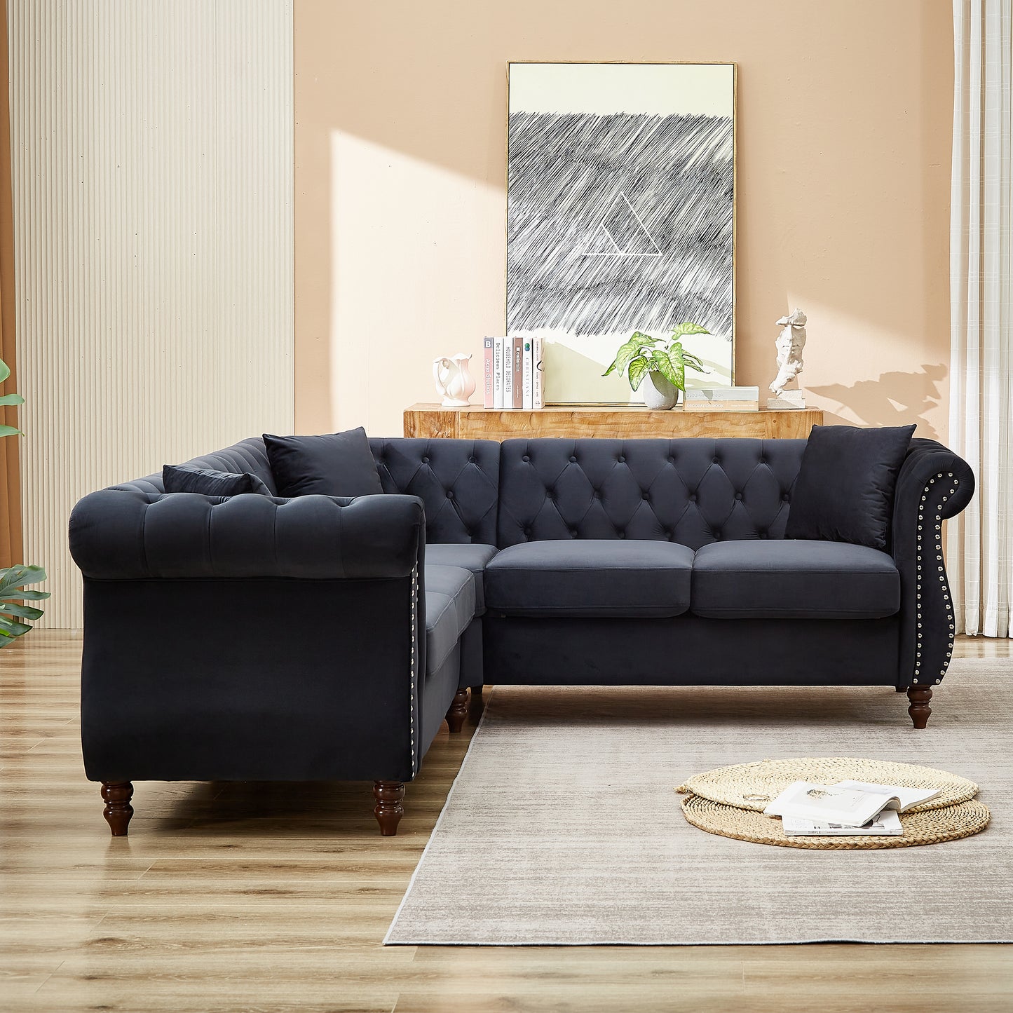 83.5-Inch Streamline Modern Corner Sofa with 3 Pillows