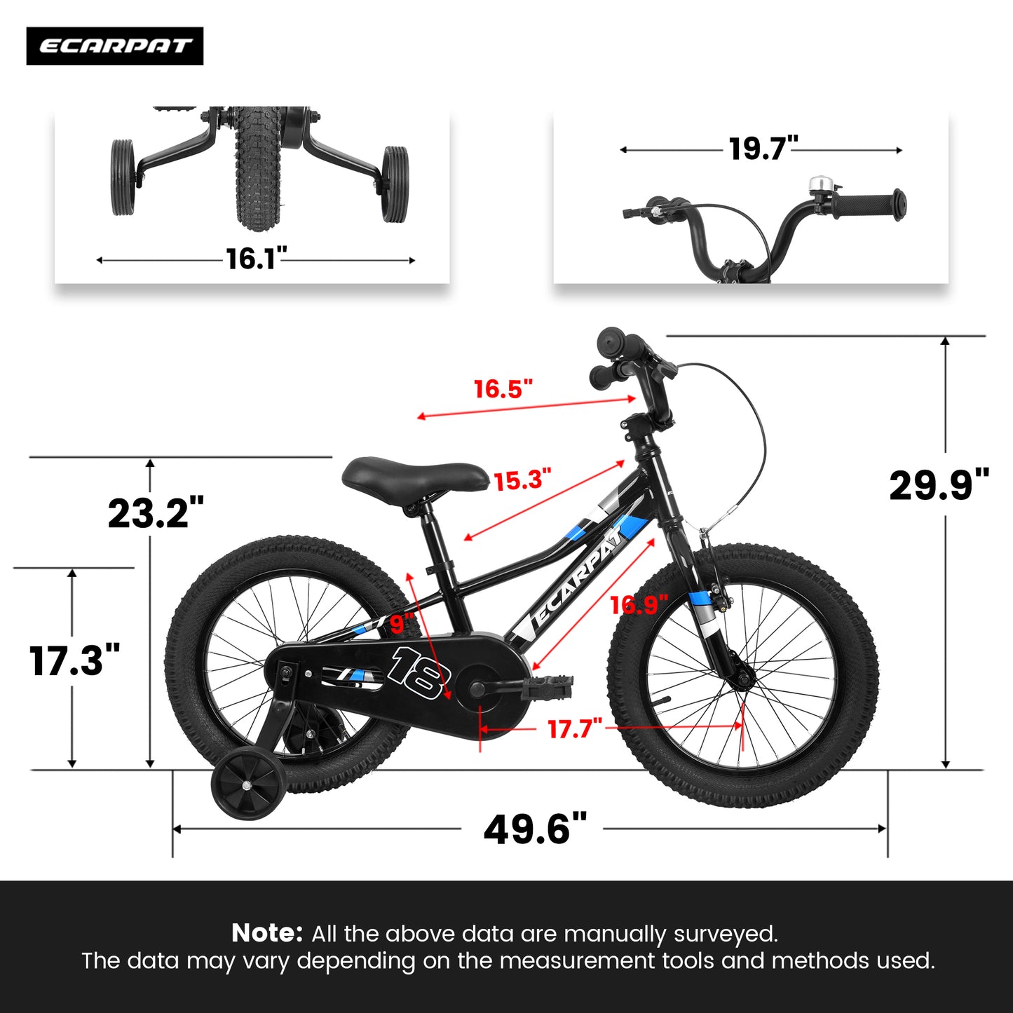 A18117 Ecarpat Kids' Bike 18 Inch Wheels, 1-Speed Boys Girls Child Bicycles For6-9Years, With Removable Training Wheels Baby Toys, Front V Brake, Rear Holding Brake