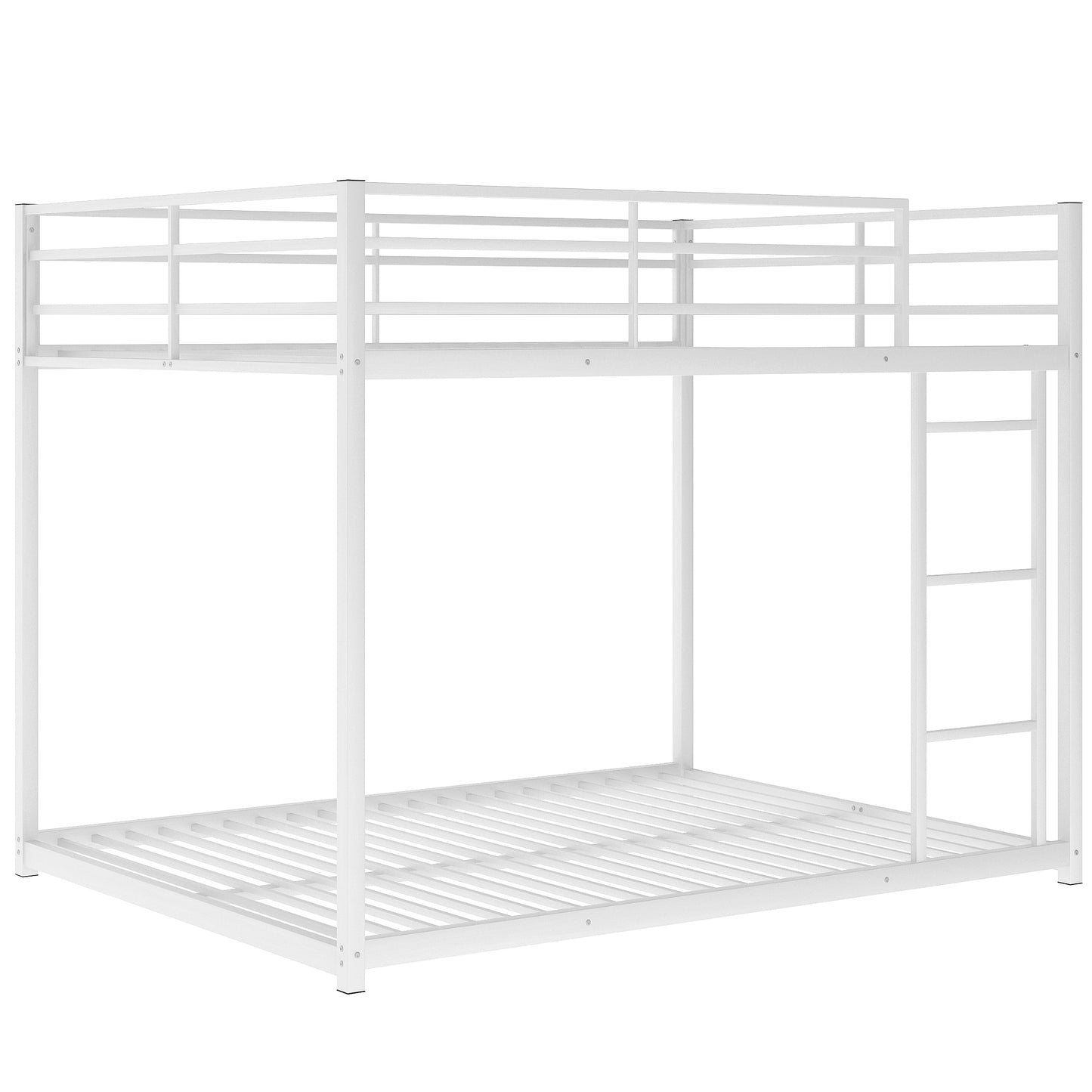 White Metal Full over Full Bunk Bed with Low Design and Ladder